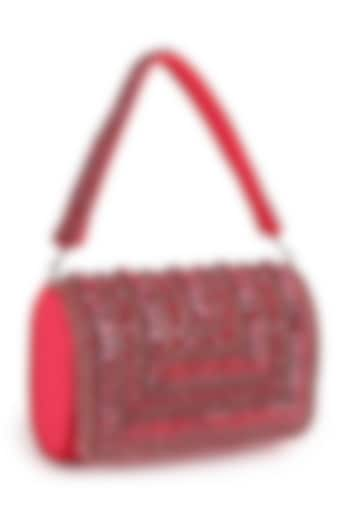 Red Suede Beaded Stone Work Flap Bag by House of Webhin at Pernia's Pop Up Shop