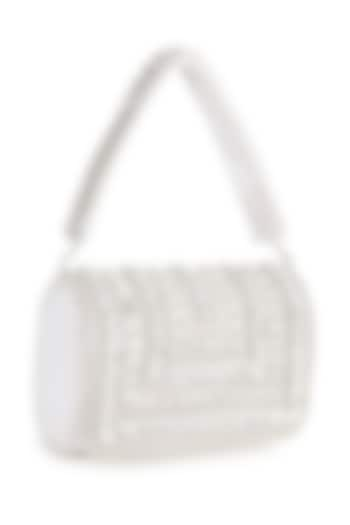 White Suede Beaded Stone Work Flap Bag by House of Webhin at Pernia's Pop Up Shop