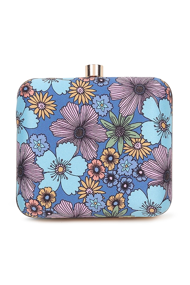 Blue Satin Printed & Sequins Work Clutch by House of Webhin at Pernia's Pop Up Shop