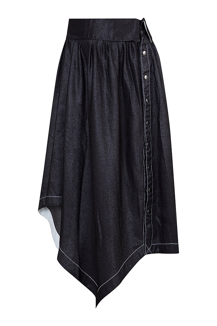 Black asymmetric metallic skirt by House of Behram