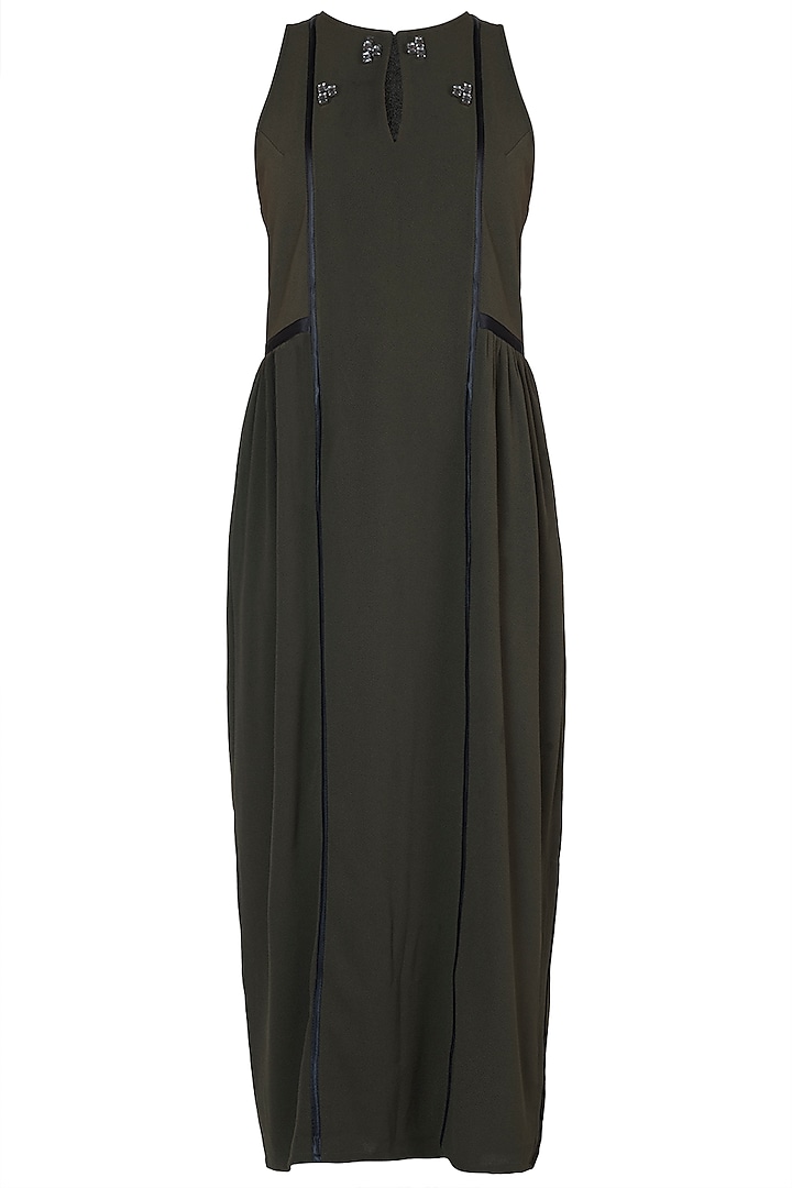 Olive green textured maxi dress by House of Behram