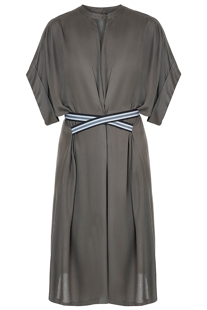 Grey pleated dress with belt by House of Behram