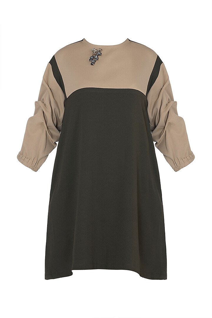 Olive green crystal detail dress by House of Behram