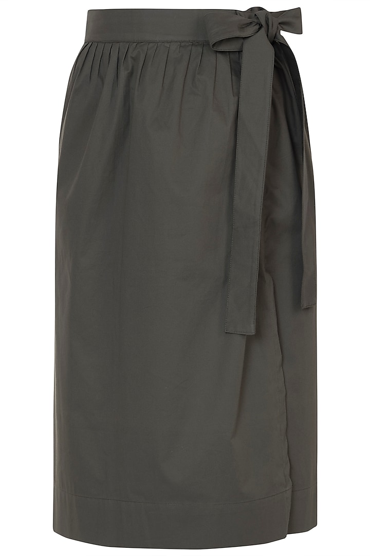 Olive green tie-up skirt by House of Behram