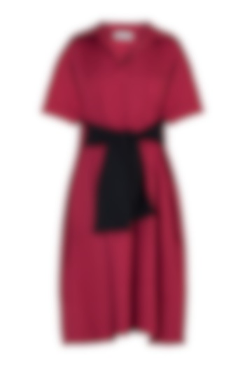 Red tie-up trench dress by House of Behram