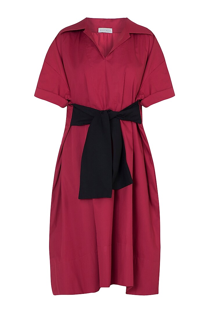 Red tie-up trench dress by House of Behram