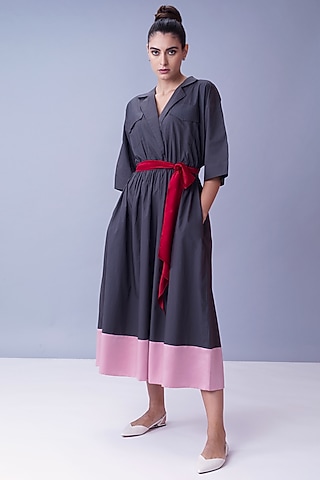 Grey & Powder Pink Trench Dress by House of Behram