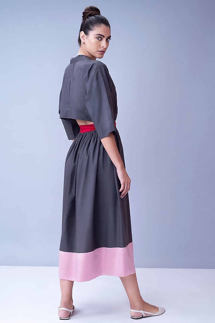 Grey & Powder Pink Trench Summer Dress by House of Behram at Pernia's Pop Up Shop