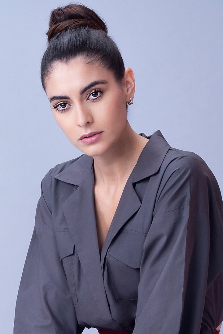 Grey & Powder Pink Trench Summer Dress by House of Behram at Pernia's Pop Up Shop