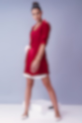 Red Collared Jacket With Dress by House of Behram