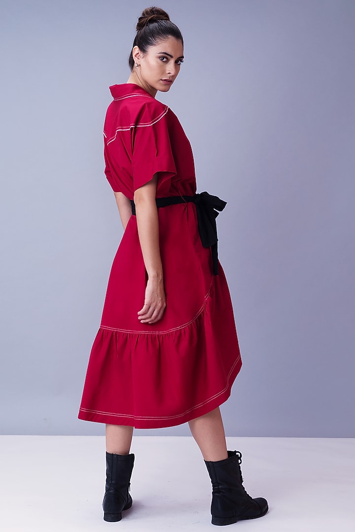 Red High-Low Cowboy Summer Dress by House of Behram at Pernia's Pop Up Shop