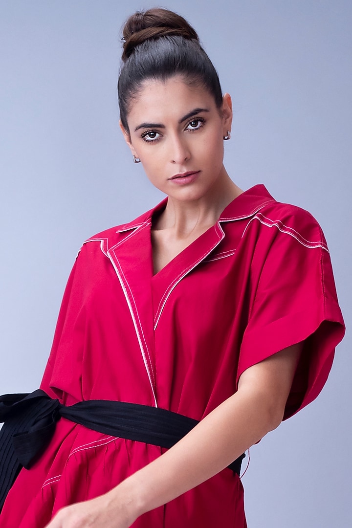Red High-Low Cowboy Summer Dress by House of Behram at Pernia's Pop Up Shop