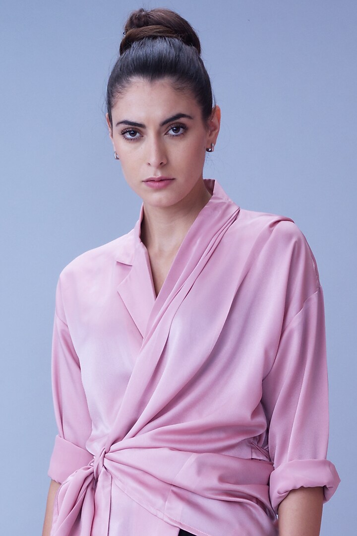 Powder Pink Asymmetric Shirt by House of Behram at Pernia's Pop Up Shop
