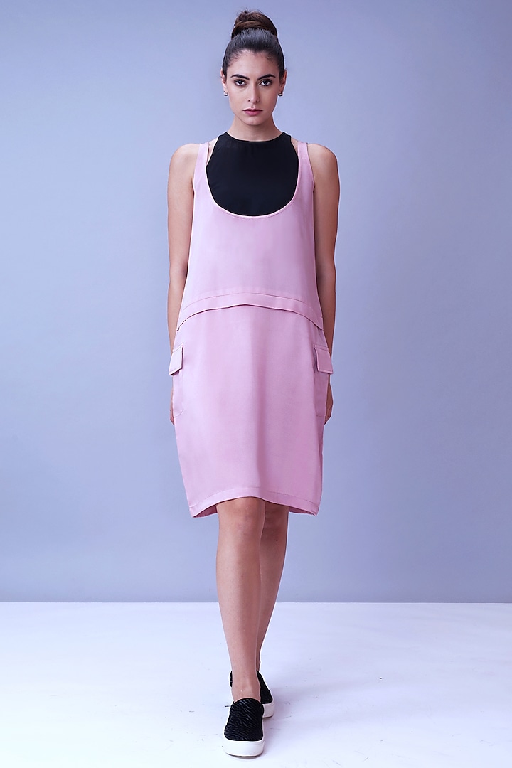 Powder Pink Dress With Flap Pockets by House of Behram