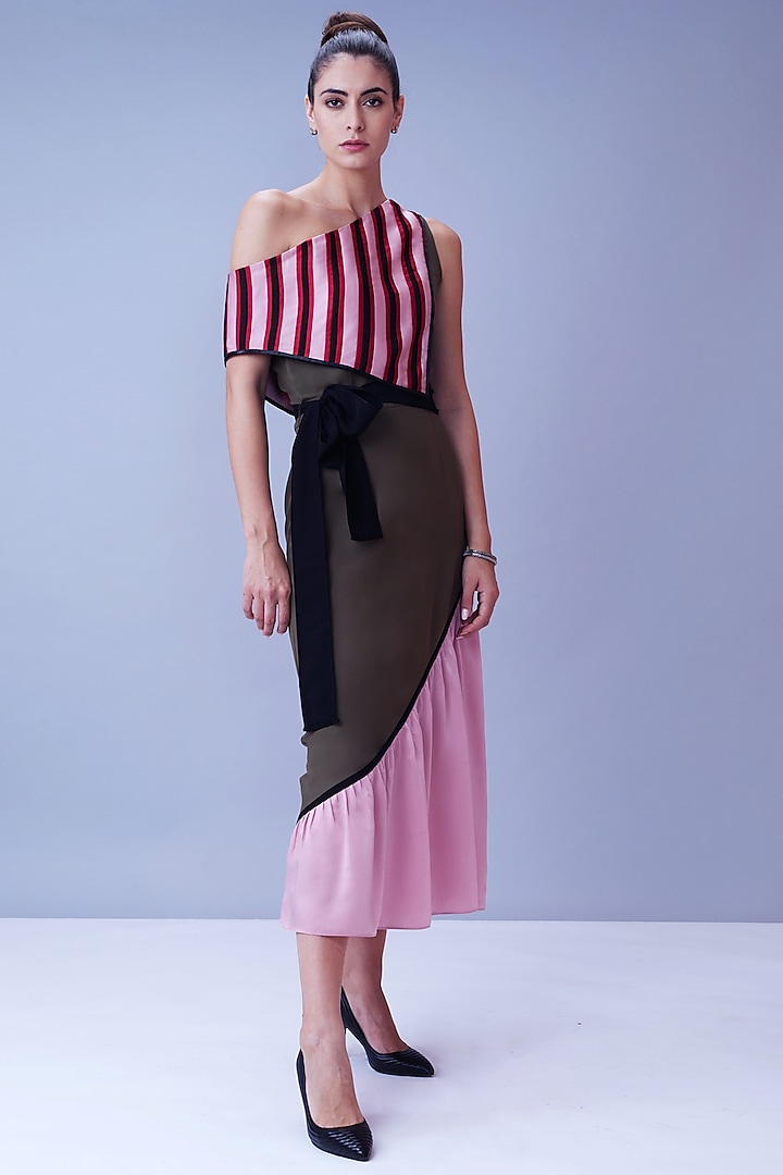 Olive Green Vacation Dress With Tie At Waist by House of Behram at Pernia's Pop Up Shop