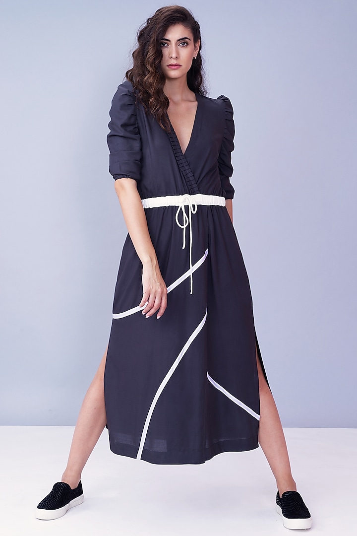 Grey Crunched Sleeves Dress by House of Behram