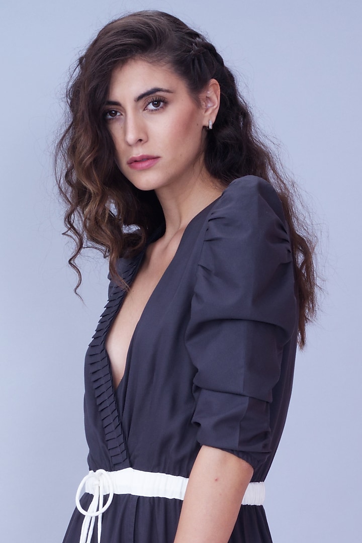 Grey Crunched Sleeves Summer Dress by House of Behram at Pernia's Pop Up Shop