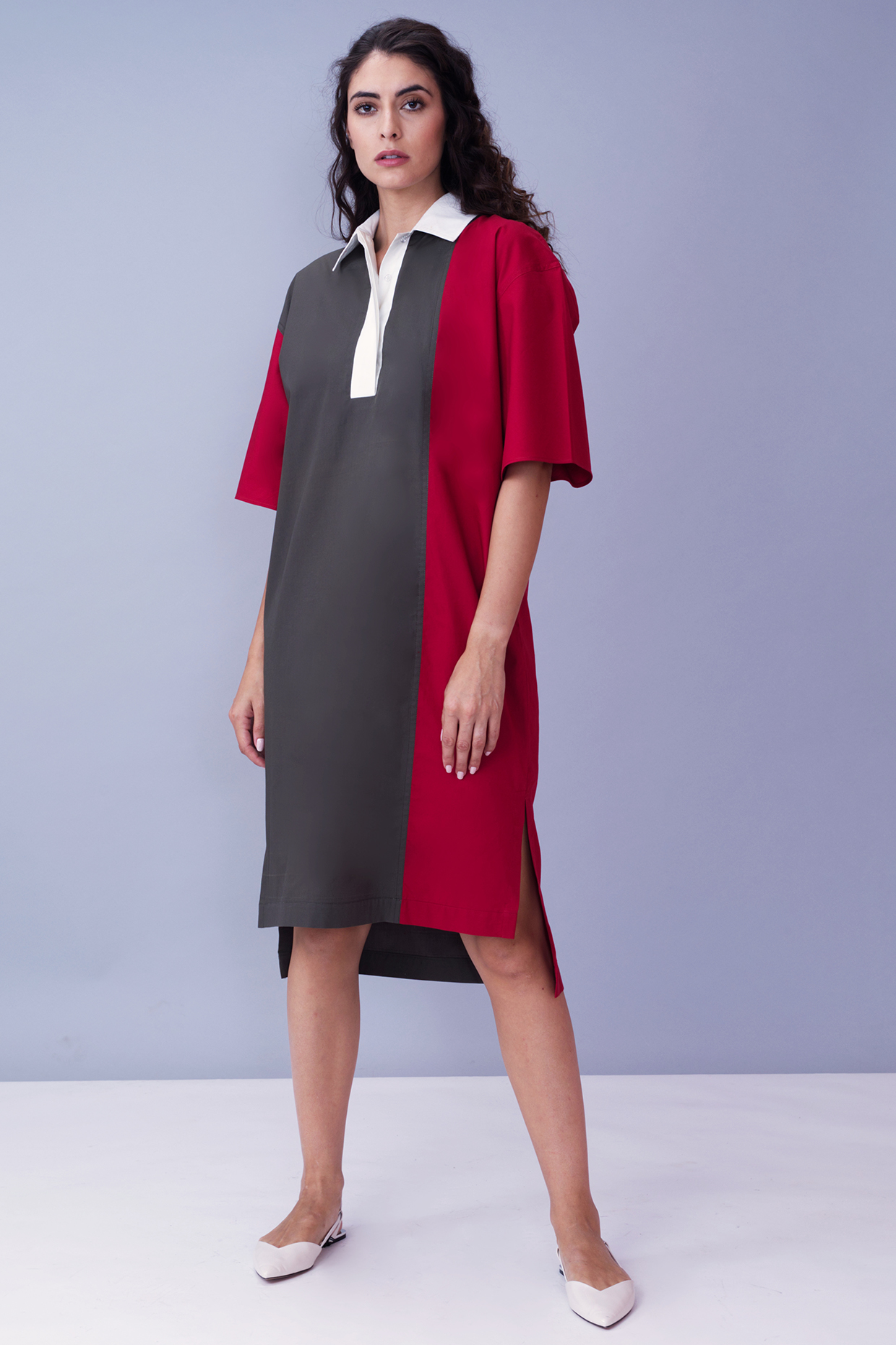 Olive Green Color Block Shirt Dress by House of Behram at Pernia's Pop Up Shop