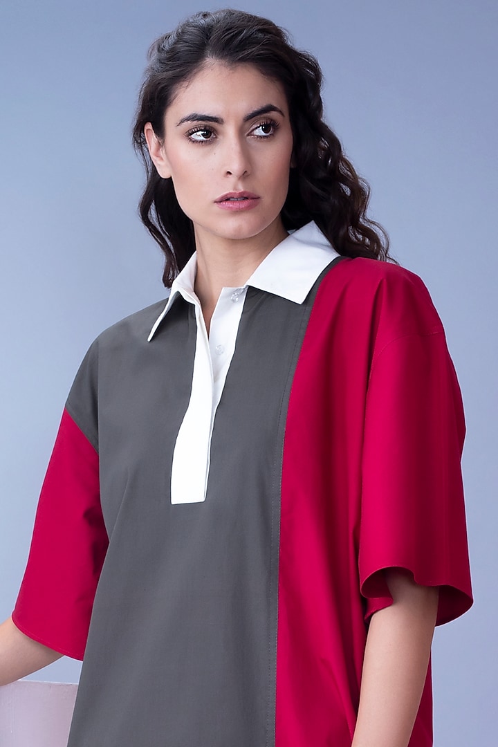 Olive Green Color Block Shirt Dress by House of Behram at Pernia's Pop Up Shop