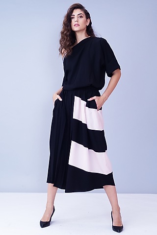 Black & Powder Pink Off Shoulder Dress by House of Behram