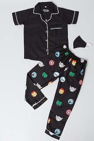 Black Rayon Blend Superheroes Printed Pant Set  For Boys by House Of Comfort - Kids