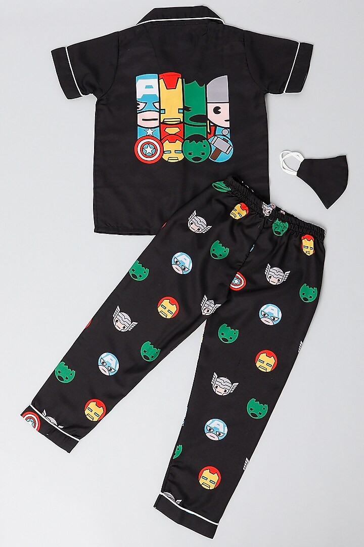 Black Rayon Blend Superheroes Printed Pant Set For Boys by House Of Comfort - Kids at Pernia's Pop Up Shop