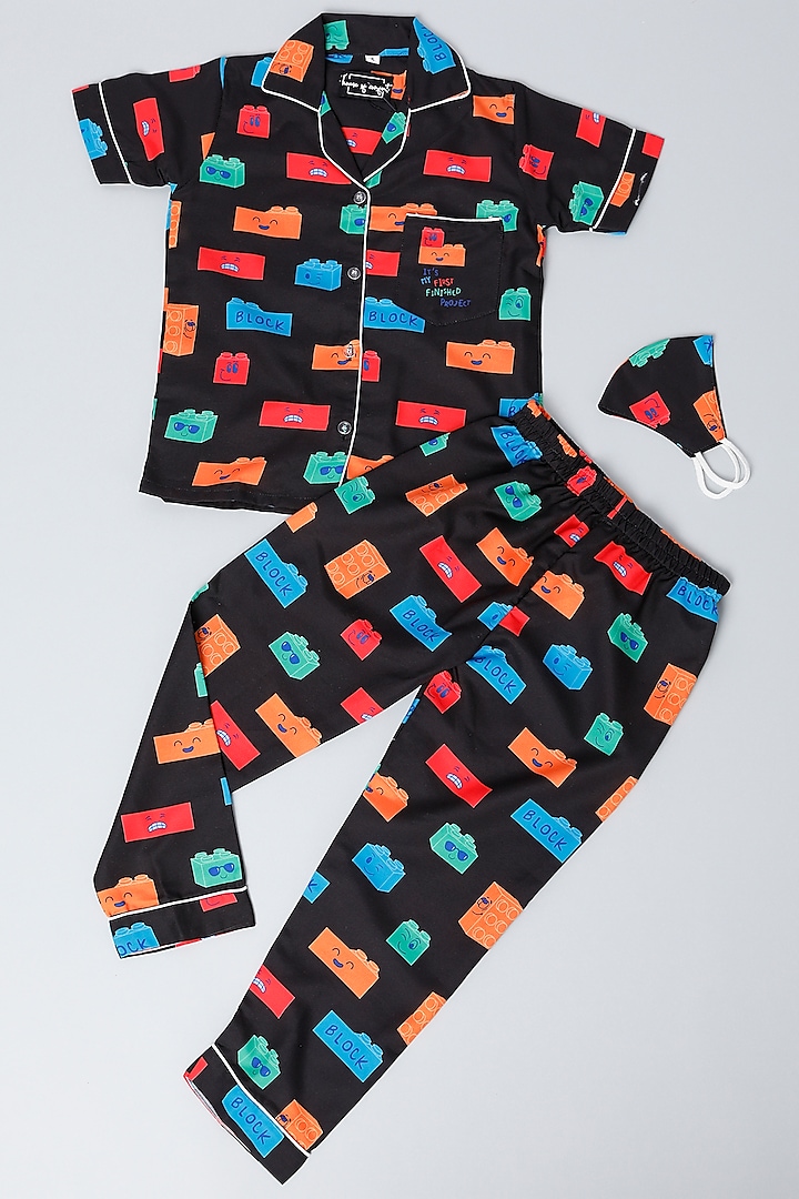 Black Rayon Blend Printed Pant Set by House Of Comfort - Kids