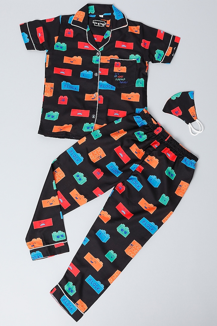 Black Rayon Blend Printed Pant Set by House Of Comfort - Kids at Pernia's Pop Up Shop