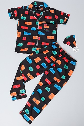 Black Rayon Blend Printed Pant Set by House Of Comfort - Kids