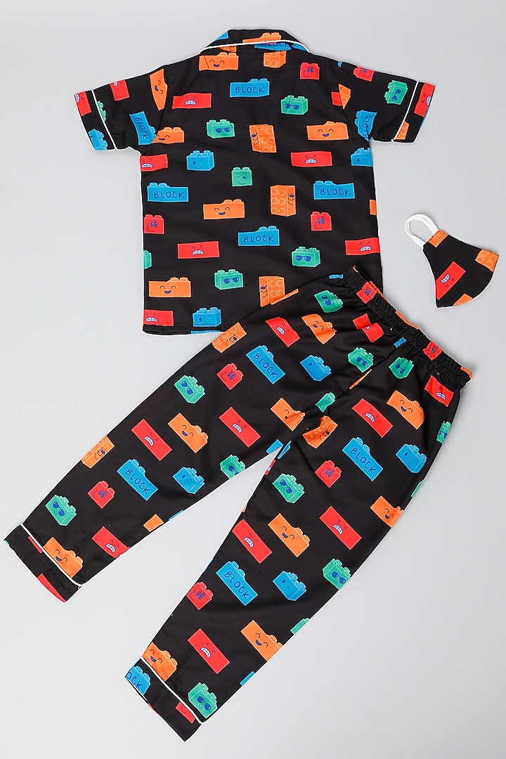 Black Rayon Blend Printed Pant Set by House Of Comfort - Kids at Pernia's Pop Up Shop