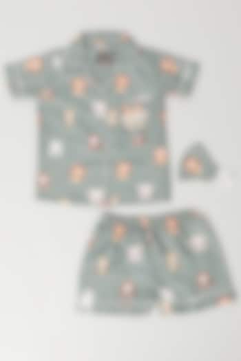 Dusty Green Rayon Blend Printed Co-Ord Set by House Of Comfort - Kids