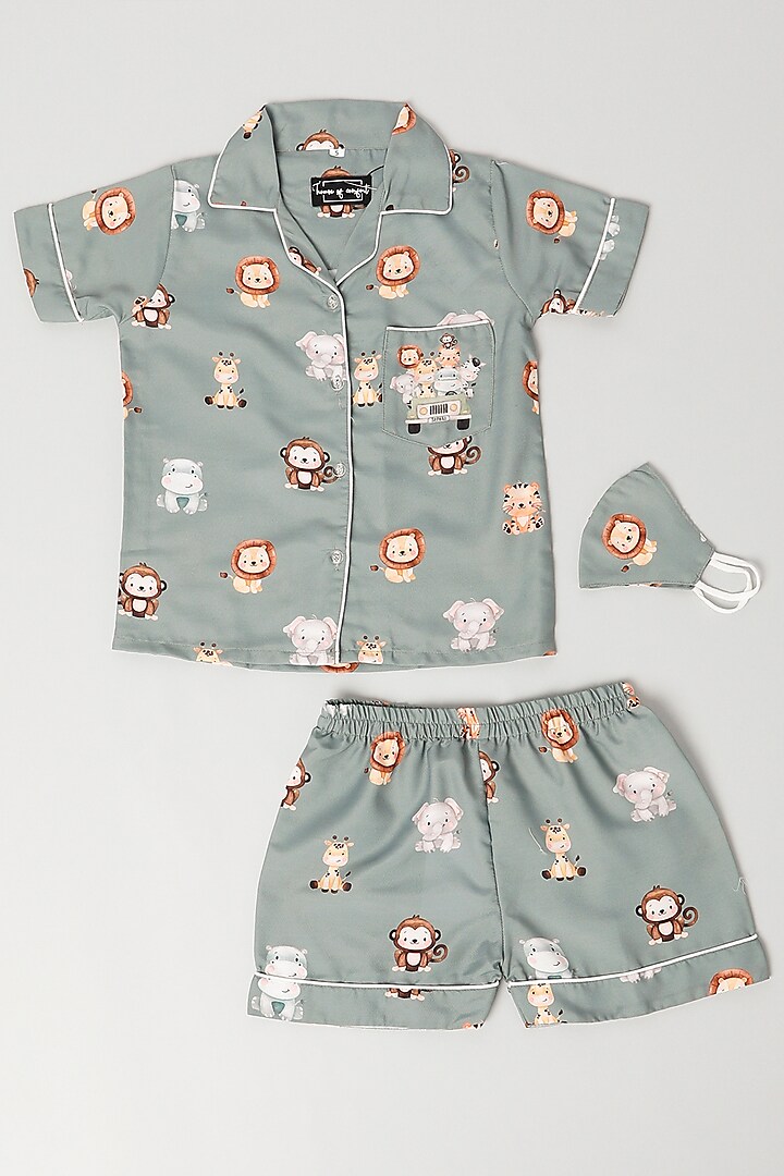 Dusty Green Rayon Blend Printed Co-Ord Set by House Of Comfort - Kids