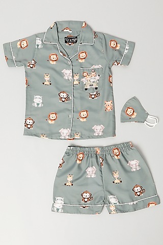 Dusty Green Rayon Blend Printed Co-Ord Set by House Of Comfort - Kids