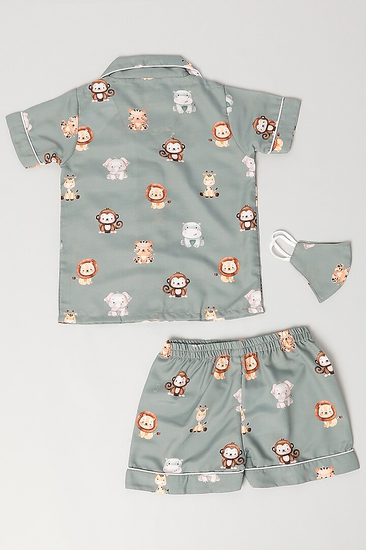 Dusty Green Rayon Blend Printed Co-Ord Set by House Of Comfort - Kids at Pernia's Pop Up Shop