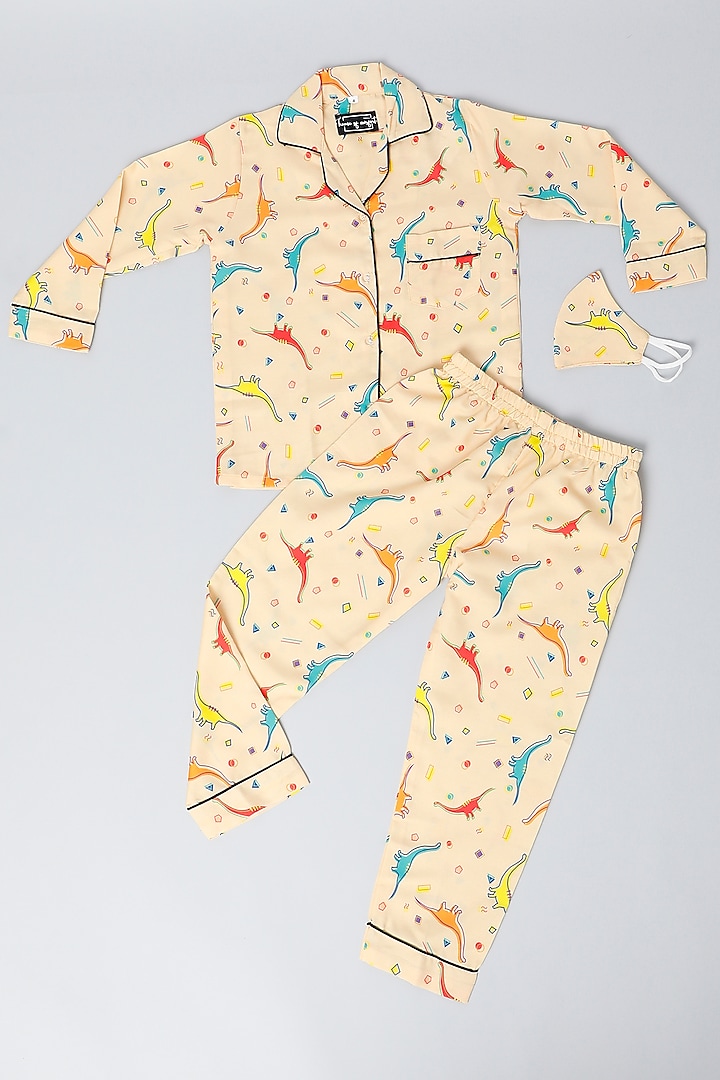 Yellow Rayon Blend Printed Pant Set by House Of Comfort - Kids