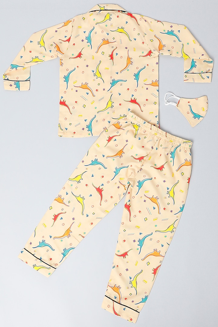 Yellow Printed Pajama Pant Set With Mask Design by House Of Comfort - Kids  at Pernia's Pop Up Shop 2024