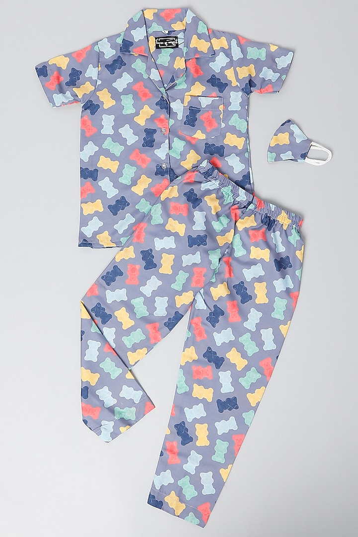 Dusty Blue Rayon BlendPrinted Pant Set  by House Of Comfort - Kids