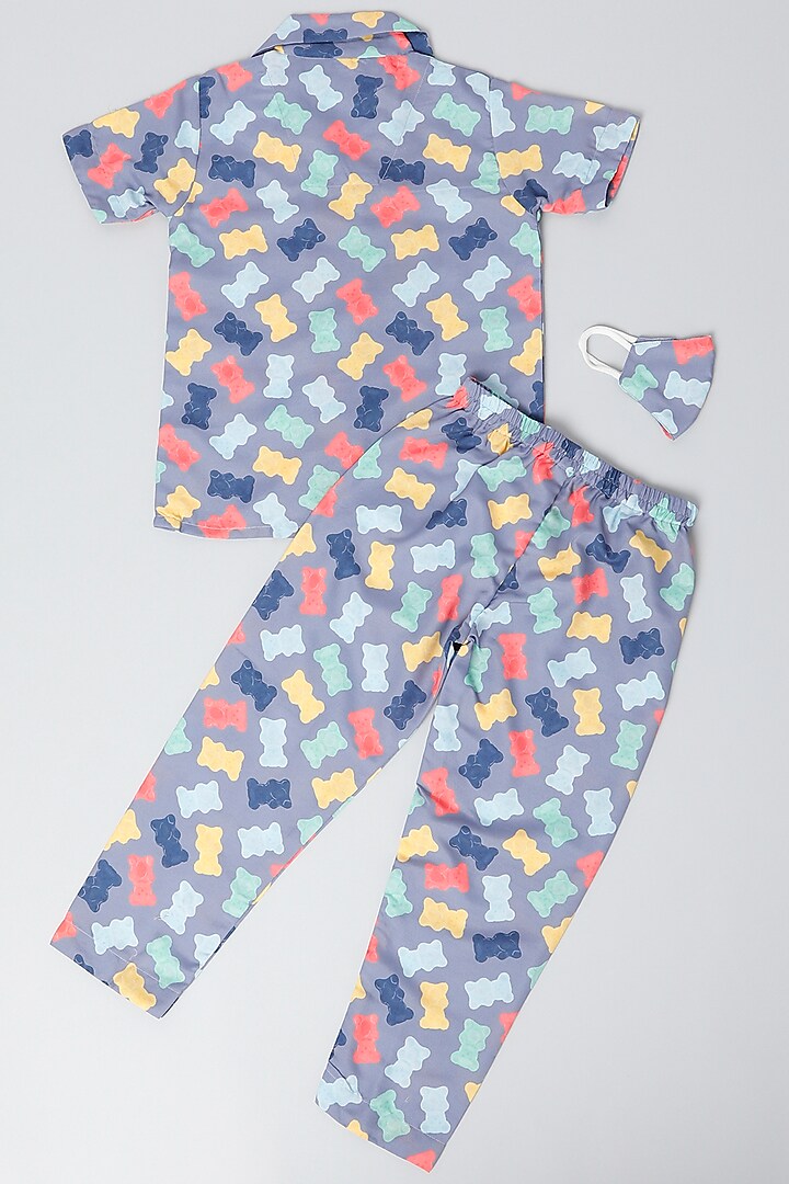 Dusty Blue Rayon BlendPrinted Pant Set by House Of Comfort - Kids at Pernia's Pop Up Shop