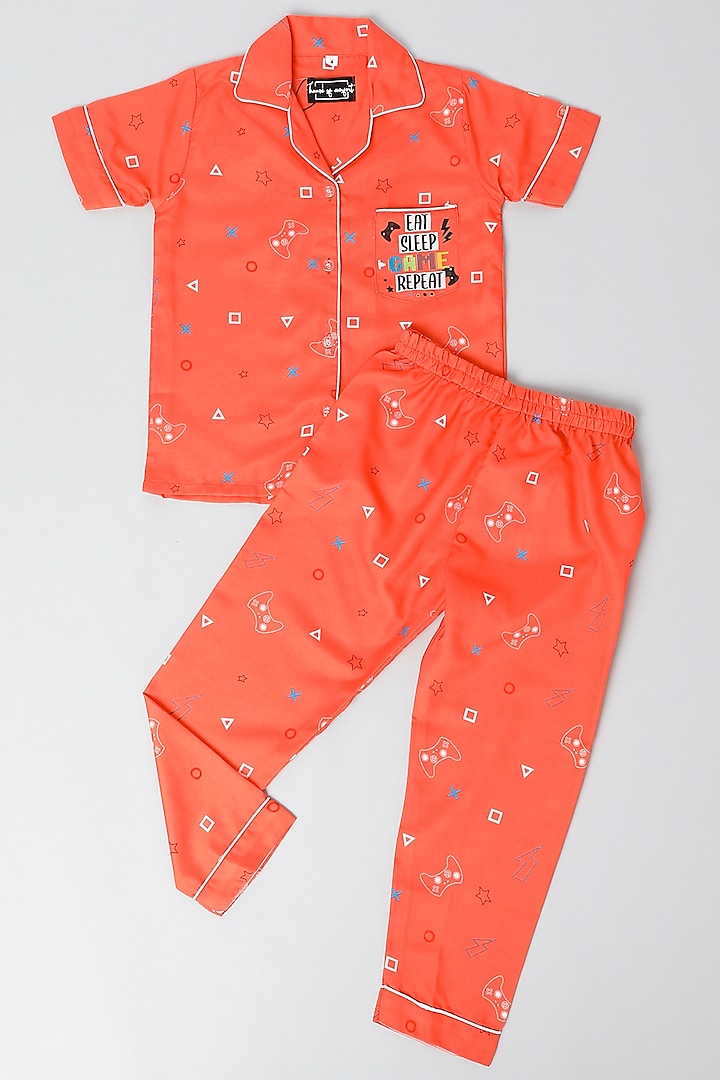 Bright Orange Printed Pant Set For Boys by House Of Comfort - Kids