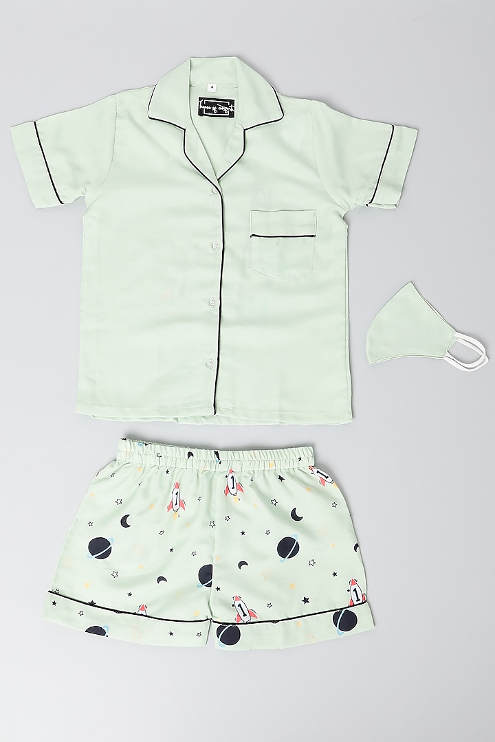 Mint Rayon Blend Printed Co-Ord Set For Boys by House Of Comfort - Kids
