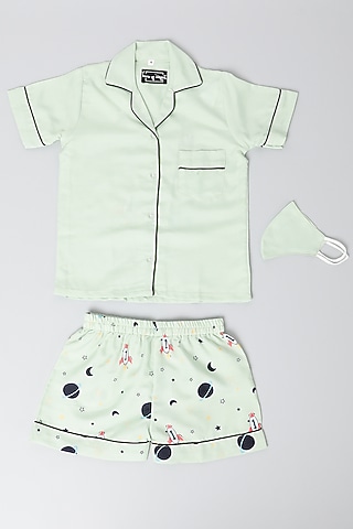 Mint Rayon Blend Printed Co-Ord Set For Boys by House Of Comfort - Kids