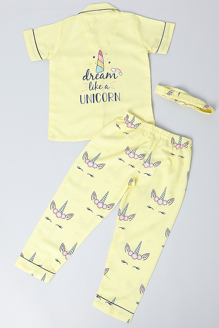Light Yellow Rayon Blend Printed Pant Set For Girls by House Of Comfort - Kids at Pernia's Pop Up Shop