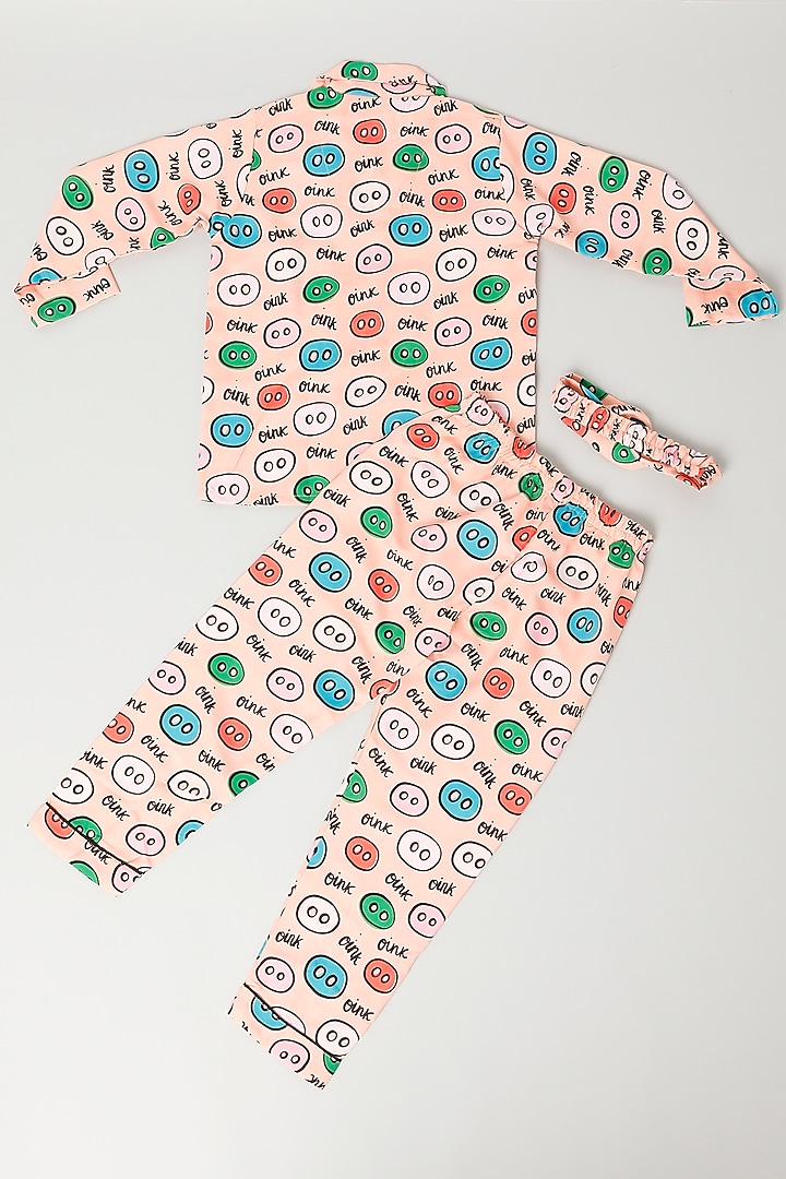 Cream Rayon Blend Printed Pant Set For Girls by House Of Comfort - Kids at Pernia's Pop Up Shop
