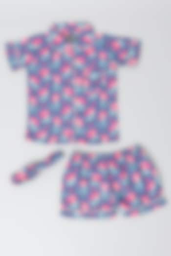 Cobalt Blue Rayon Blend Printed Co-Ord Set For Girls by House Of Comfort - Kids