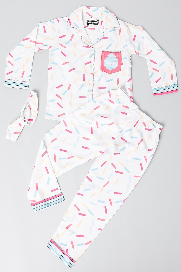 White Rayon Blend Printed Co-Ord Set For Girls by House Of Comfort - Kids