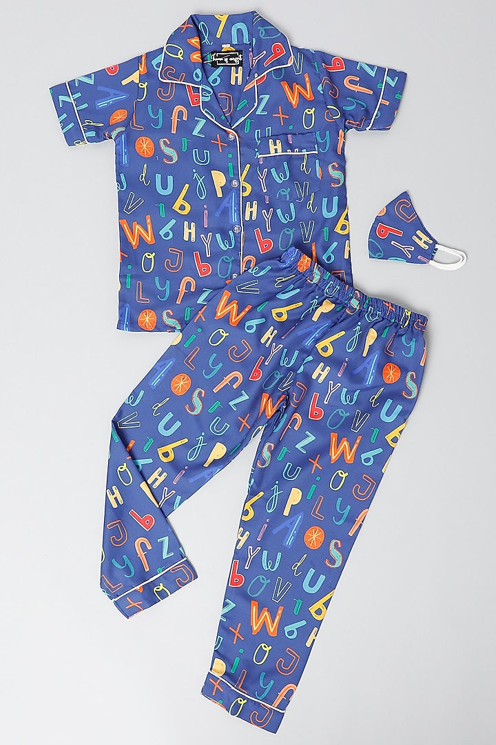 Cobalt Blue Rayon Blend Printed Co-Ord Set by House Of Comfort - Kids