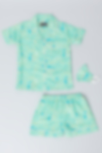Sky Blue Rayon Blend Printed Co-Ord Set For Boys by House Of Comfort - Kids