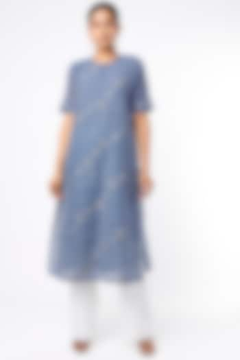 Blue Cotton Kurta by House Of Idar