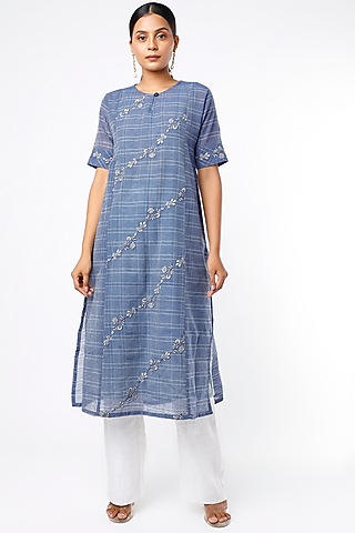 Blue Cotton Kurta by House Of Idar