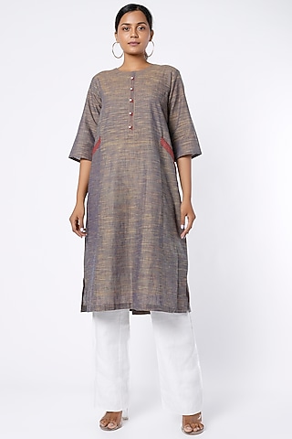 Brownish Grey Cotton Kurta by House Of Idar